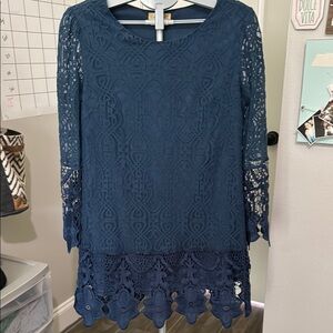 Altar'd State Bonnie Blue Lace Long Sleeve Dress